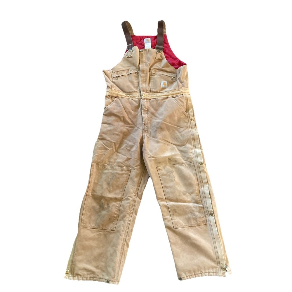 Carhartt Overalls Mens 38x30 Brown Duck Canvas Double Knee Carpenter Vintage R04